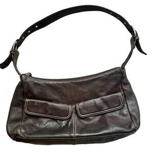 Stone Mountain‎ Brown Leather Handbag Purse - Zipper and pockets. Adj strap.